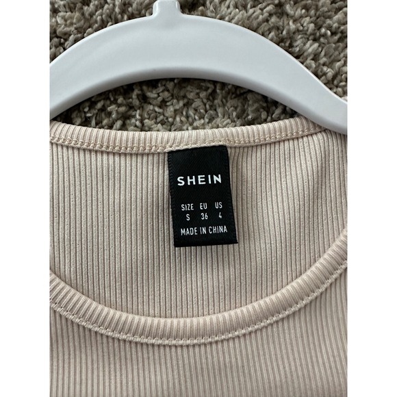 SHEIN Ribbed Racerback Crop Tank Top Beige Size S - Picture 2 of 3